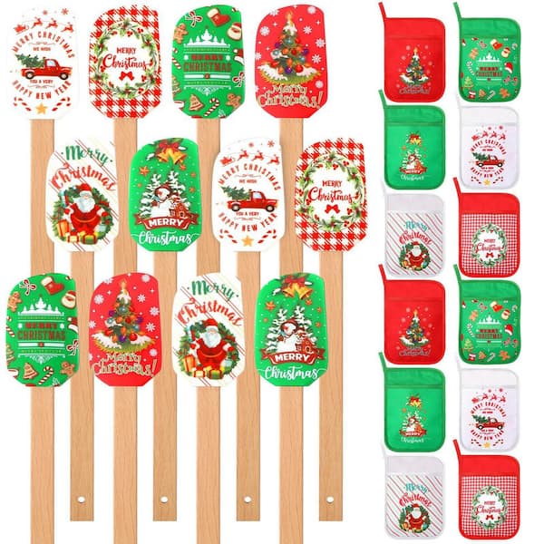 24-Piece Christmas Silicone Spatulas Pot Holders Set Heat Resistant Pot Holders with Pocket for Party Supplies