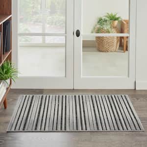 Calobra Dark Gray Doormat 2 ft. x 4 ft. Striped Farmhouse Indoor/Outdoor Patio Area Rug