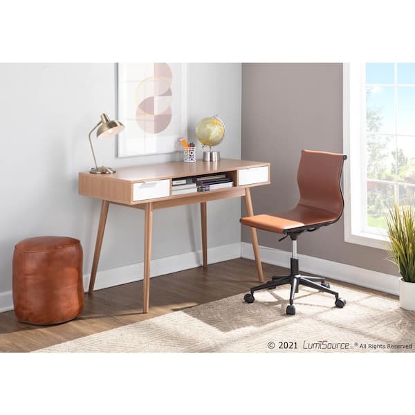 Nathan James Parker Modern Home Office Writing Computer or Laptop Desk with Open Storage Cubby and Small Drawer Walnut