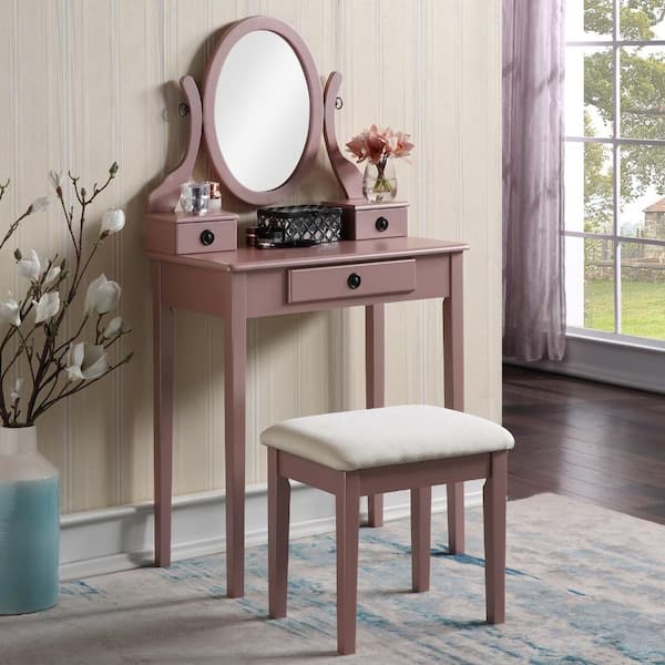 rose gold mirror dressing table UOI 2-Piece Wood Makeup Vanity Set with Adjustable and Stool durable construction Birthday Celebrations