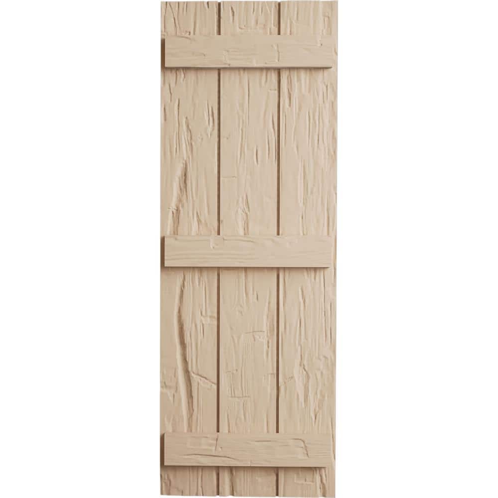 Hand Hewn Tan Faux Wood Board-n-Batten Shutters, 60" x 16.5"
