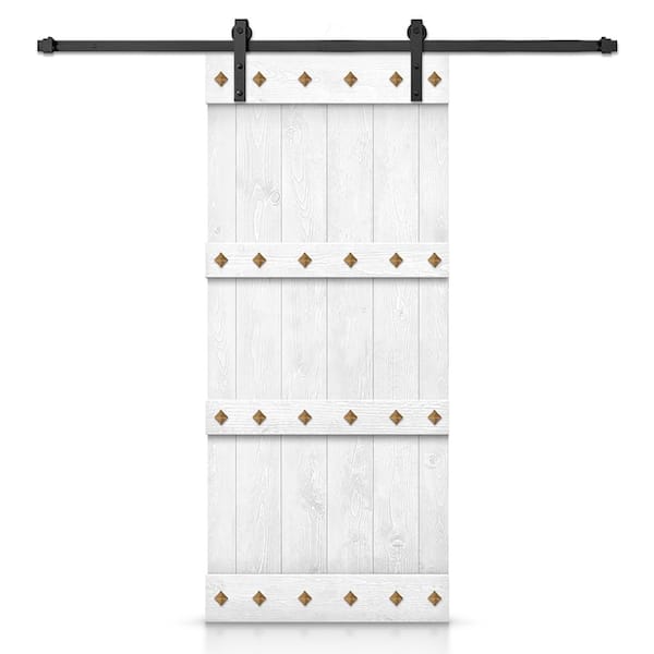 CALHOME 26 in. x 84 in. Light Cream Stained DIY Knotty Pine Wood Interior Sliding Barn Door with Hardware Kit and Clavos
