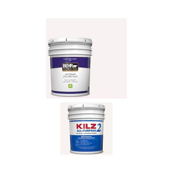 KILZ 2 All Purpose 5 gal. Primer Sealer and Ultra Pure White 5 gal. Flat Interior Ceiling Paint and Primer Combo 2-Pack