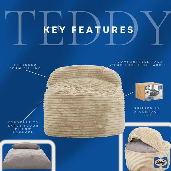 Sealy Teddy 2-in-1 Corduroy Beige Convertible Polyester Bean Bag