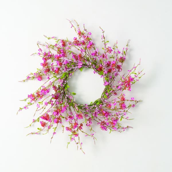 20.5 in. Artificial Pink Blossom Mini Wreath