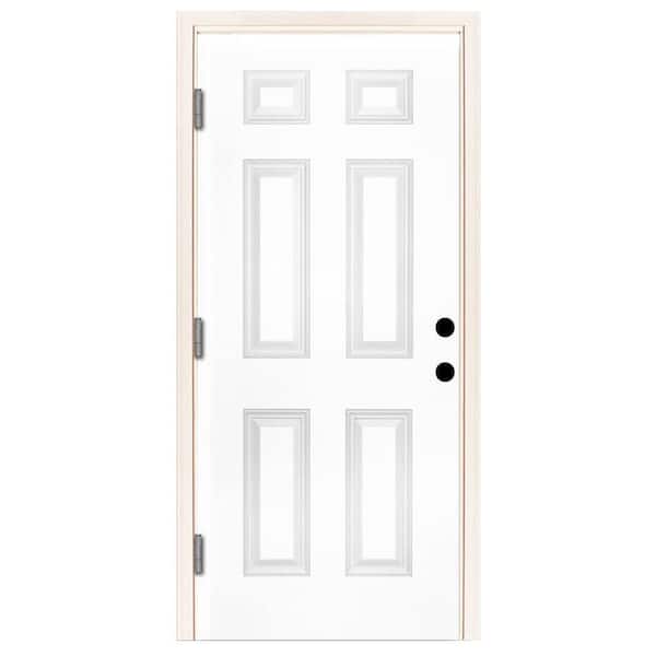 Steves & Sons 42 in. x 80 in. Element Series 6 Panel Right Hand Outswing White Primed Steel Prehung Front Door