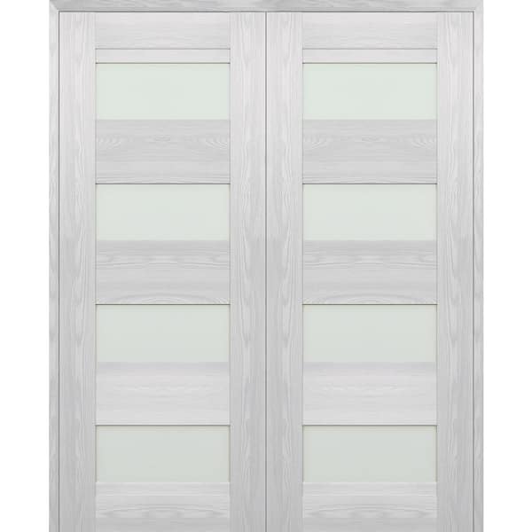 Vona 07-08 64 in. x 84 in. Both Active 4-Lite Frosted Glass Ribeira Ash Wood Composite Double Prehung Interior Door