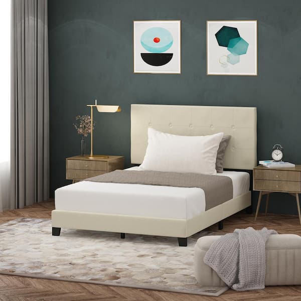 Furinno Laval Linen Full Button Tufted Bed Frame