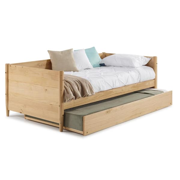 Scandinavian Oak Twin Size Daybed, Wooden Trundle Twin Bed