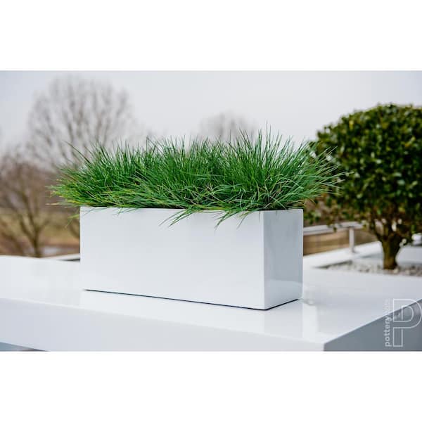 Balcony Extra Large 31.5 in. W Glossy White Fiberstone Indoor Outdoor Modern Rectangle Planter