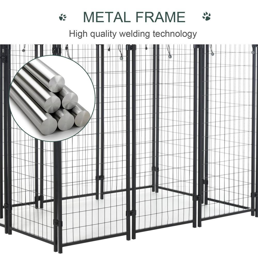 Large Black Steel Outdoor Dog Kennel with UV-Resistant Roof
