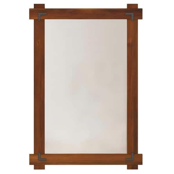 Wood Framed Wall Mirror with Acacia Wood Frame and Vintage Rivet Detail, Rectangular