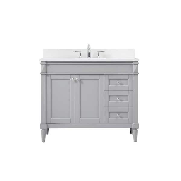 Unbranded Simply Living 42 in. W x 21 in. D x 35 in. H Bath Vanity in Grey with Ivory White Engineered Marble Top