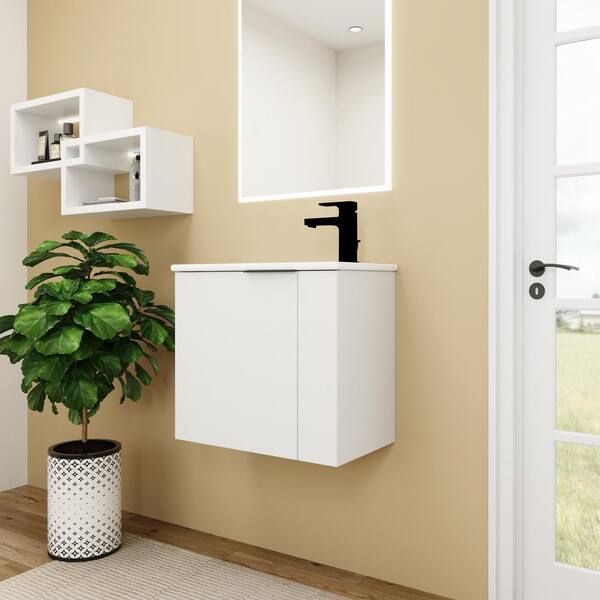 21.6 Bathroom Vanity with Sink, Bathroom Storage Cabinet with Door and  Side Storage, Wood Cabinet Basin Vessel Sink Set, Solid Frame, Ceramic Sink  (Right Side Storge) 