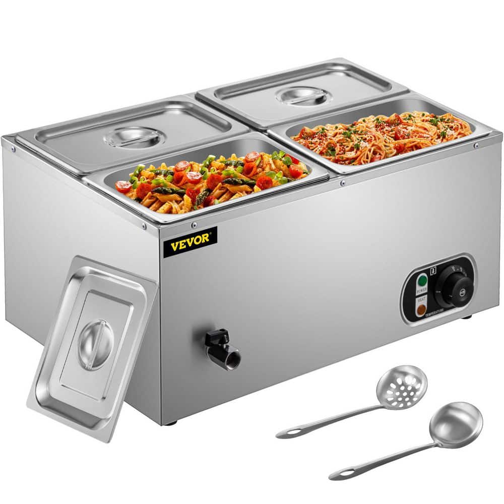Loyalheartdy Commercial Bain Marie Buffet Food Warmer 4 Pan Stainless Steel  Steam Table w/Temperature Control for Catering 850W 