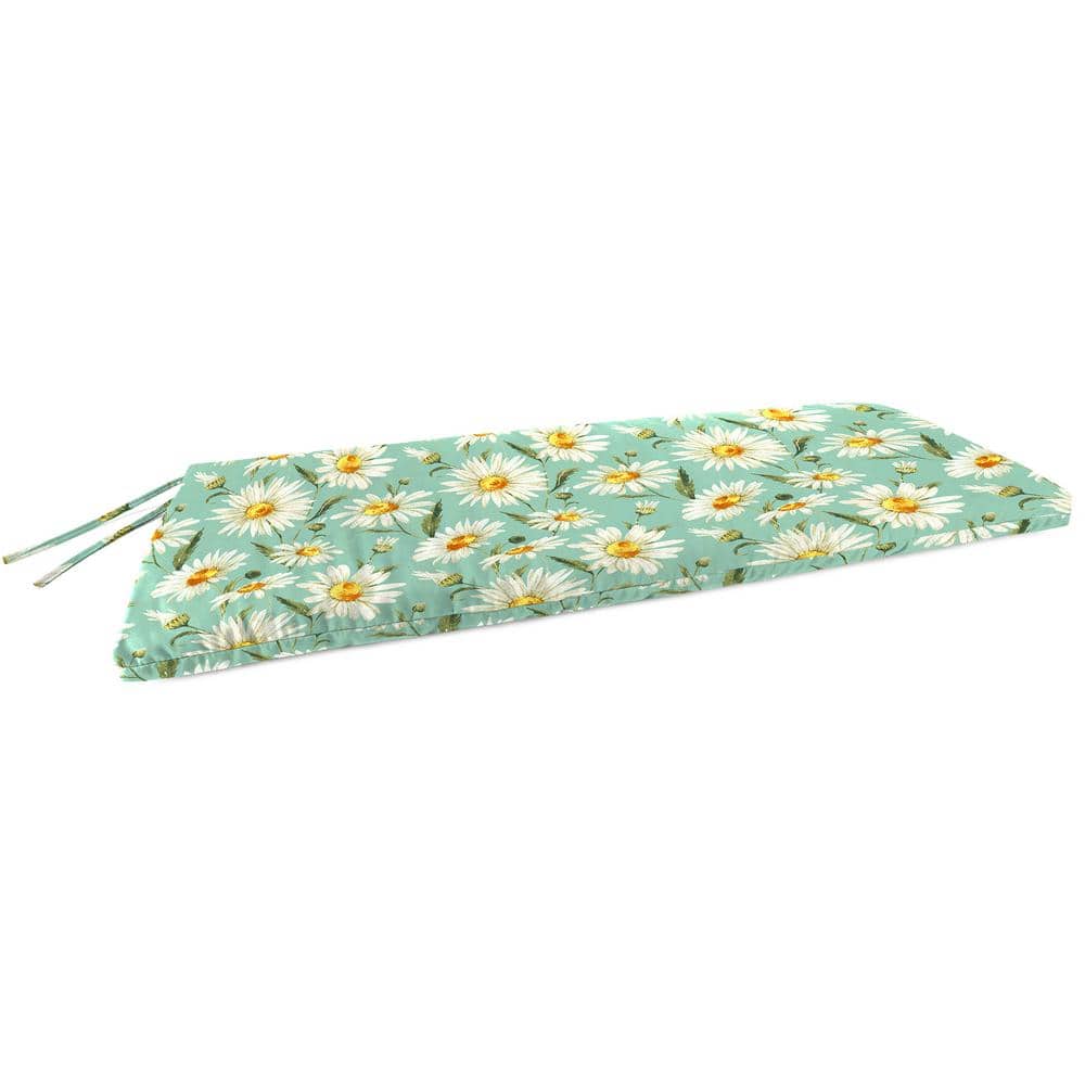 Daphne Iceberg Aqua Floral Outdoor Bench Cushion with Ties