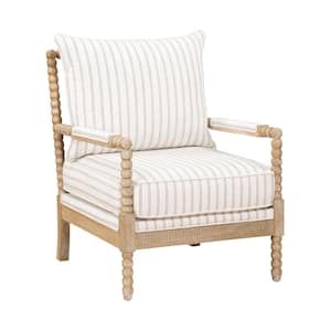 Andora White & Gray Stripe Textured Fabric Arm Chair