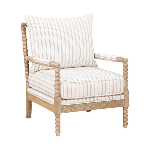 Lazzara Andora White & Gray Stripe Textured Fabric Arm Chair