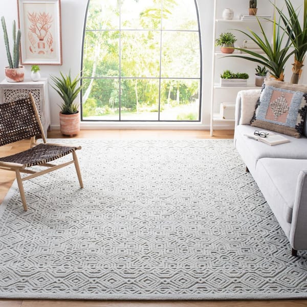 Textural Silver 9 ft. x 12 ft. Solid Color Geometric Area Rug