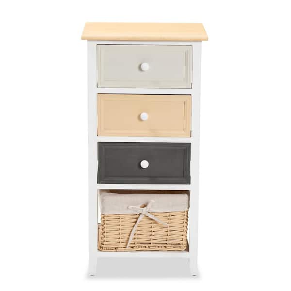 Baxton Studio Adonis White and Multi-Colored Storage Cabinet with 3 ...