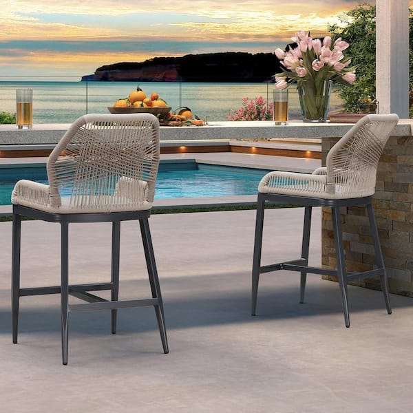 PURPLE LEAF Modern Aluminum Boho Woven Outdoor Counter Height