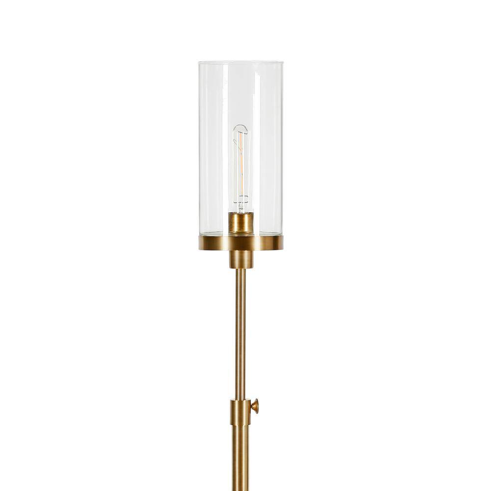 Elegant Industrial Brass Floor Lamp with Seeded Glass Shade