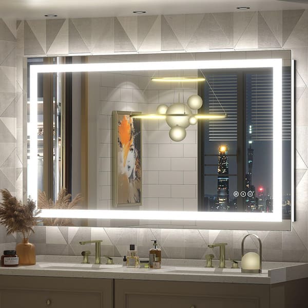 Apmir 51 in. W x 30 in. H Rectangular Frameless Front and Back LED Lighted Anti-Fog Tempered Glass Wall Bathroom Vanity Mirror