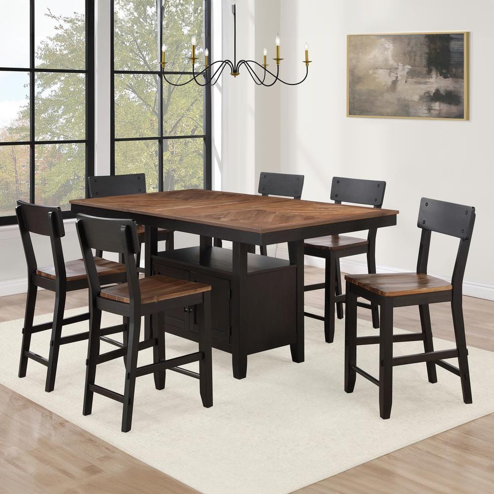 Bermuda 7-Piece Black and Acacia Wood Counter Dining Set