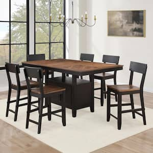 Bermuda 7-Piece Brown Top Wood Counter Height Dining Set with 6-Chairs