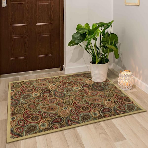 Ottohome Collection Non-Slip Rubberback Paisley Design 3x5 Indoor Area Rug, 3 ft. 3 in. x 5 ft., Camel