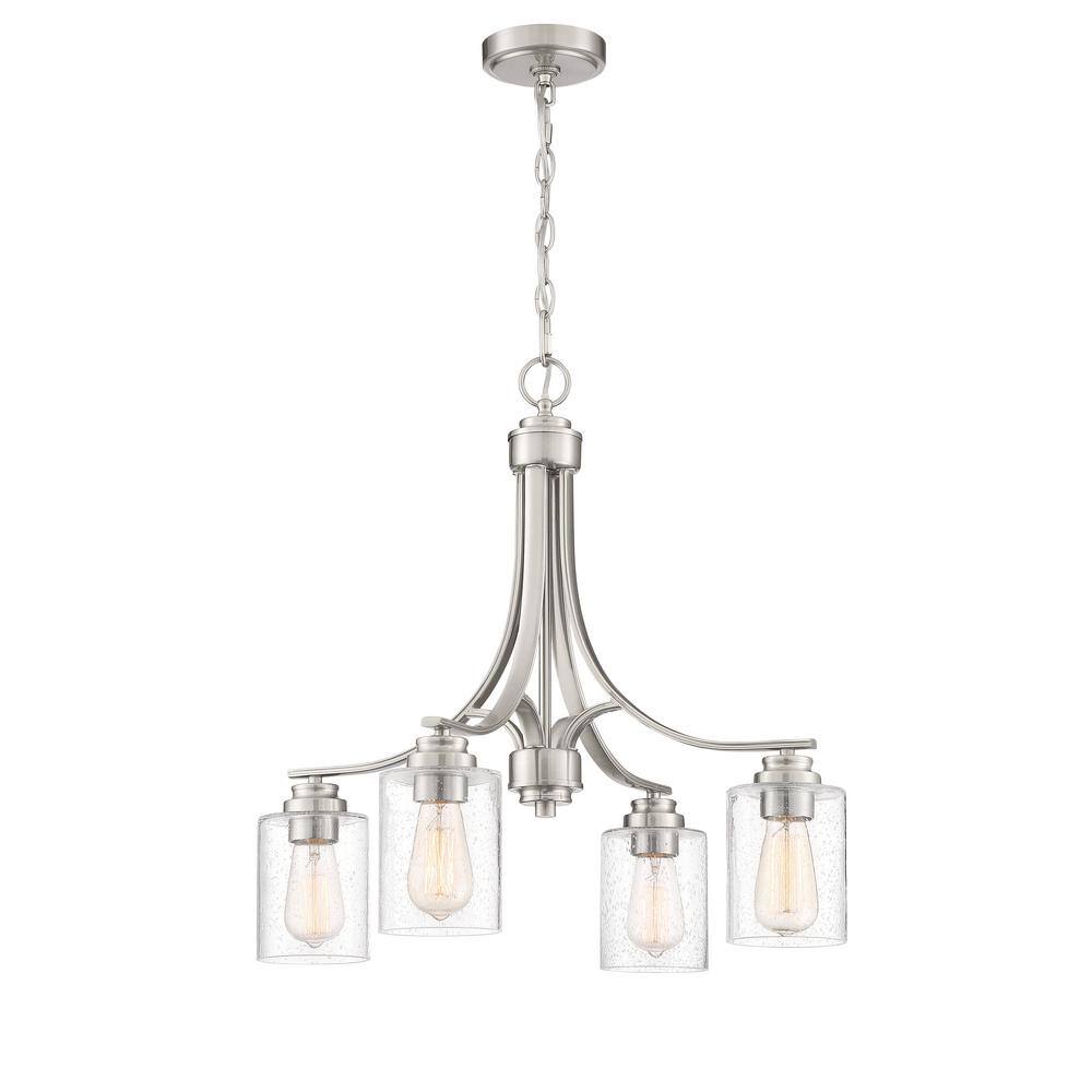 Polished Nickel 4-Light Chandelier with Clear Seeded Glass Shades