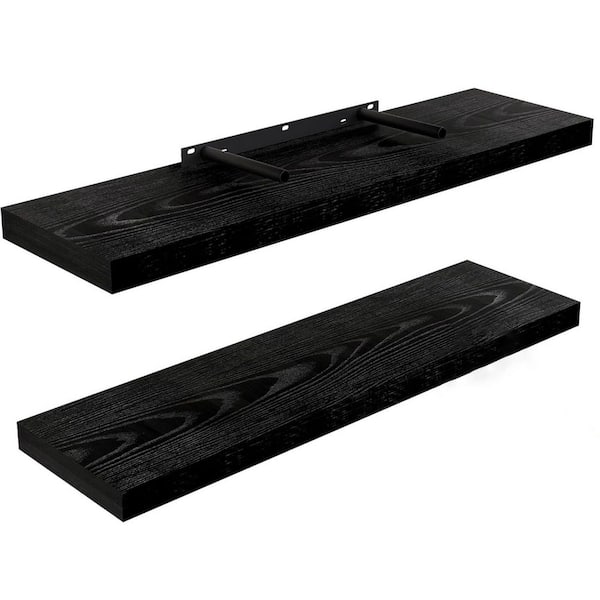 Unbranded 24 in. W x 6.5 in. D Black Wood Floating Shelves for Wall(Set of 2) Decorative Wall Shelf
