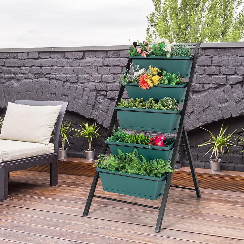 Green 5-Tier Vertical Herb Garden Planter Box with Iron Frame