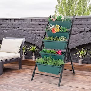 29 in. x 22.5 in. x 48.5 in. 5-Tier Green Plastic Garden Planter Box Elevated Raised Bed with Container