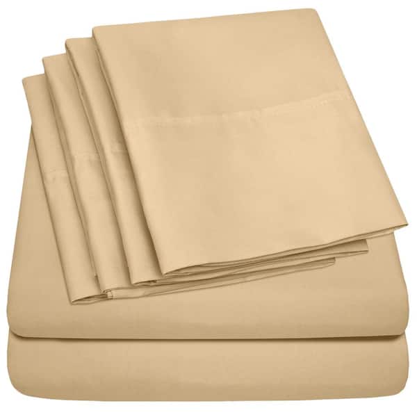 Sweet Home Collection 1500 Supreme Series 6-Piece Camel Solid Color Microfiber RV Queen Sheet Set