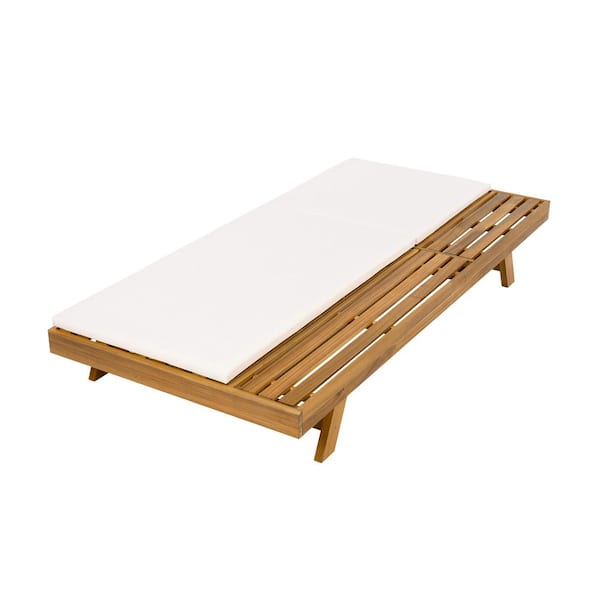 Acacia Luxe White Headrest Acacia Outdoor Chaise with 3-Layer 4 in. Cushion Guard