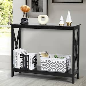 Black 2-Tier Console Table x-Design Bookshelf Sofa Side Accent Table with Shelf