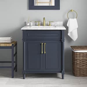 Aberdeen 30 in. Single Sink Freestanding Midnight Blue Bath Vanity with Carrara Marble Top (Assembled)