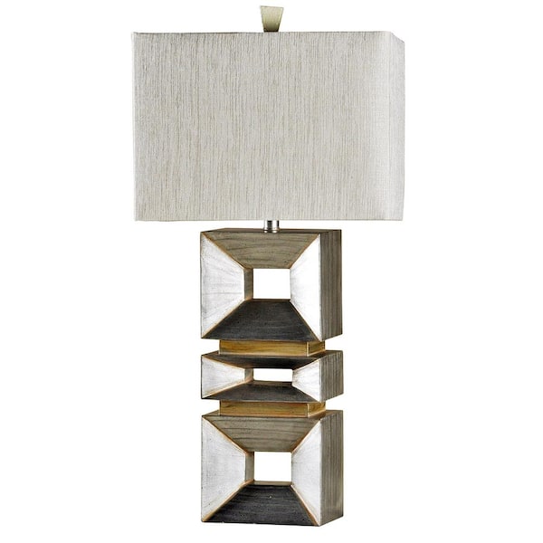 StyleCraft in. Palladium Silver Table Lamp with Taupe Hardback Fabric Shade L36006DS - The Home