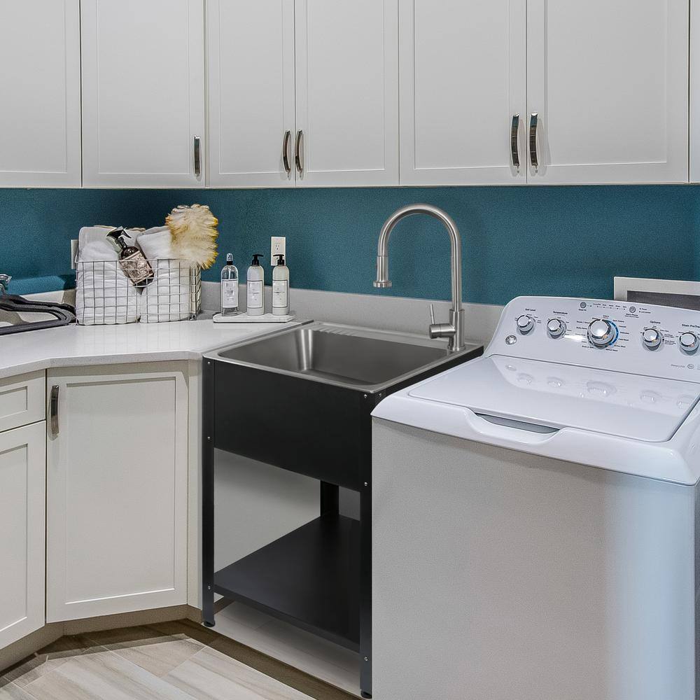 24.1" Stainless Steel Freestanding Farmhouse Laundry Sink with Faucet