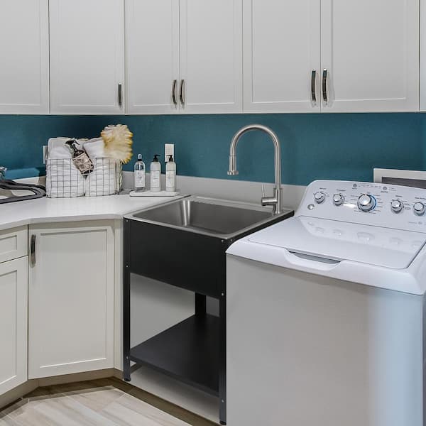 75 Laundry Room with an Utility Sink and Recessed-Panel Cabinets Ideas  You'll Love - December, 2023