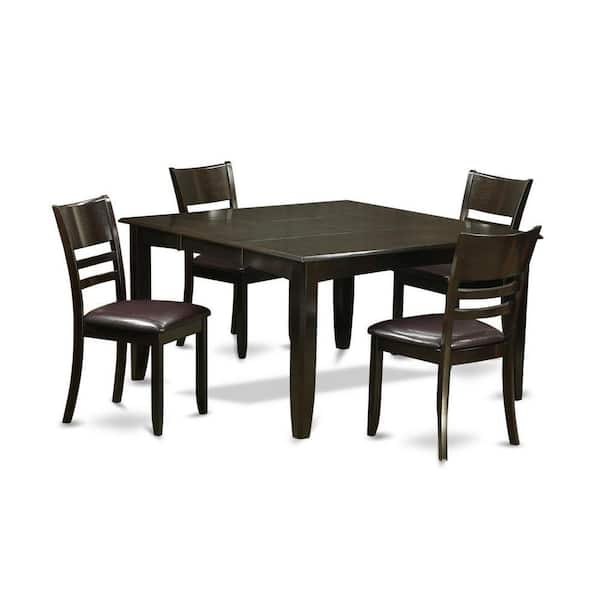 East West Furniture 5-Piece Square Cappuccino Finish Solid Wood Top Dining Table with 4 Chairs with Lattice Back