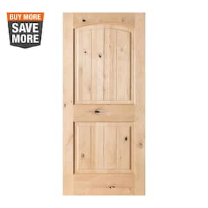 36 in. x 80 in. Knotty Alder 2 Panel Top Rail Arch with V-Groove Solid Wood Core Interior Door Slab