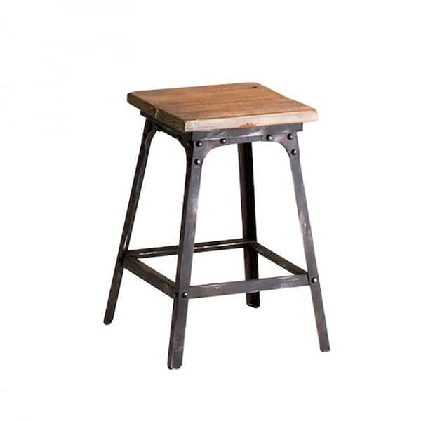 Filament Design Prospect Square Stool in Raw Iron and Natural Wood