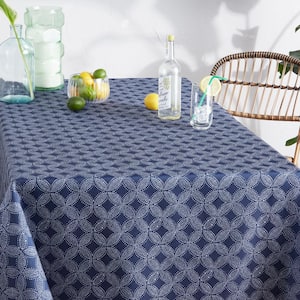 Island Tile 60 in. W x 84 in. L Blue and White Diamond Pattern Polyester Indoor/Outdoor Tablecloth