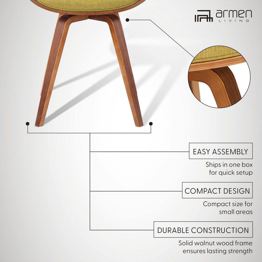 Green Upholstered Walnut Wood Mid-Century Modern Side Chair