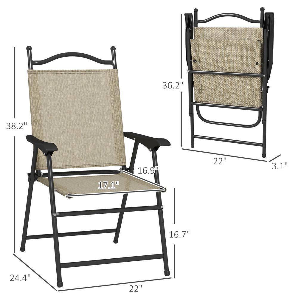 Beige Folding Camping Chairs with Armrests, Set of 4