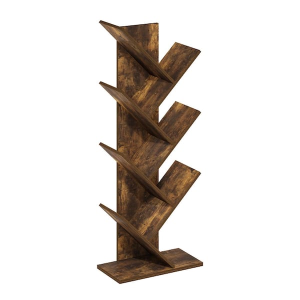 Furinno 39.37 in. Tall Amber Pine Wood 7-Shelf Tree Bookcase