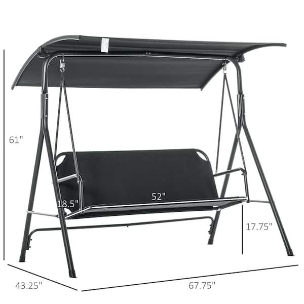 Outsunny Black 3-Person Patio Porch Swing with Adjustable Weather-Resistant  Canopy 84A-054V01BK - The Home Depot