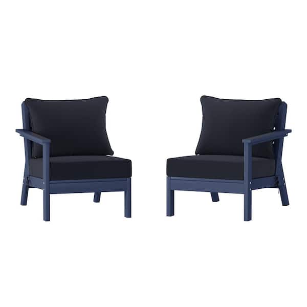 WESTIN OUTDOOR Birchwood Navy Blue Arrangeable Outdoor Patio 2-Piece Deep Seating HDPE Loveseat Arm Chair Set with Navy Blue Cushions